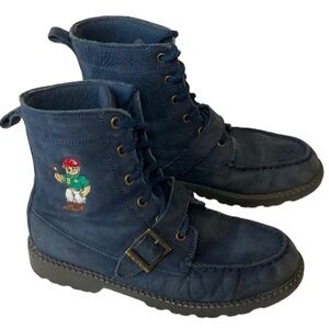 Polo Ralph Lauren Ranger Mallet Bear Boots Leather Youth 5 Embroidered